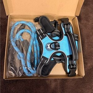 Poypet Blue and Black Dog Harness with Leash